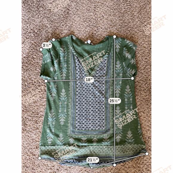 Lucky Brand Blue and Green cotton modal blend top V neck L EUC - Picture 3 of 5